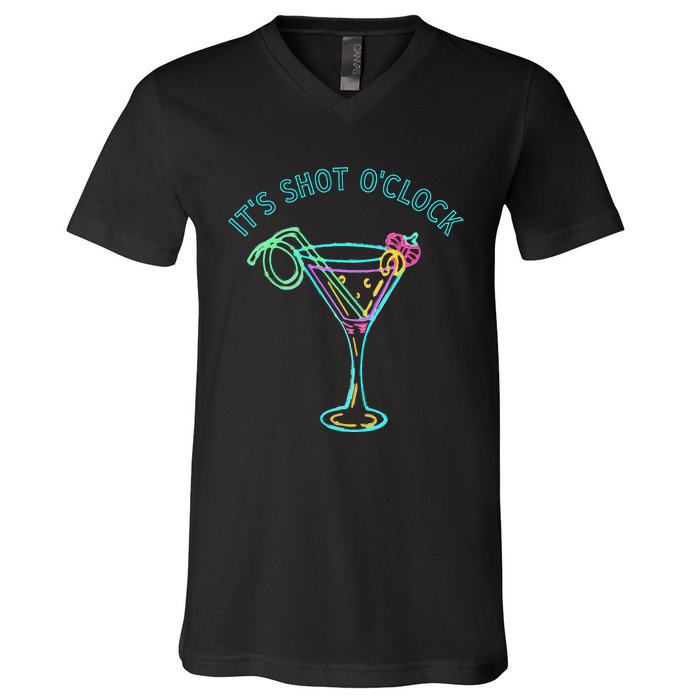 ItS Shots OClock Tequila & Whiskey Lover Drinking Wine V-Neck T-Shirt