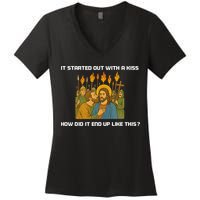 It Started Out With A How Did It End Up Like This Jesus  Women's V-Neck T-Shirt