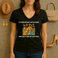 It Started Out With A How Did It End Up Like This Jesus  Women's V-Neck T-Shirt