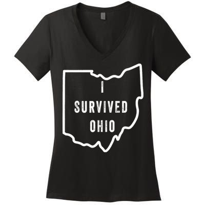 I Survived Ohio Meme Retro Shirt Funny I Survived Ohio Women's V-Neck T-Shirt