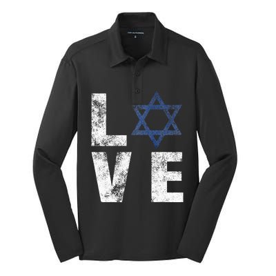 Israel Star of David Retro Jewish Gifts Silk Touch Performance Long Sleeve Polo