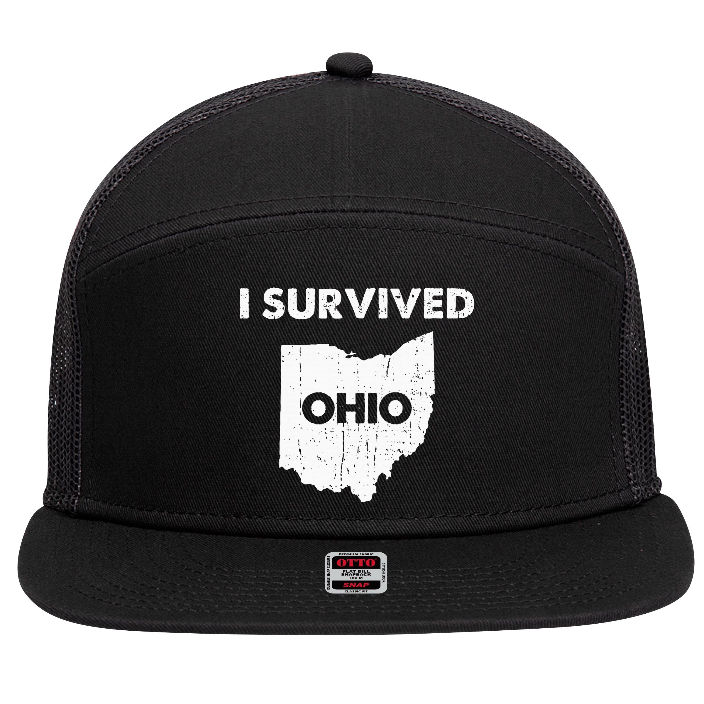 I Survived Ohio 7 Panel Mesh Trucker Snapback Hat