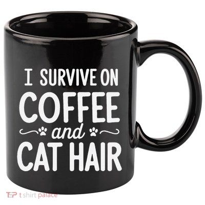 I Survive On Coffee And Cat Hair Vet Humor Design 11oz C Handle Ceramic Mug