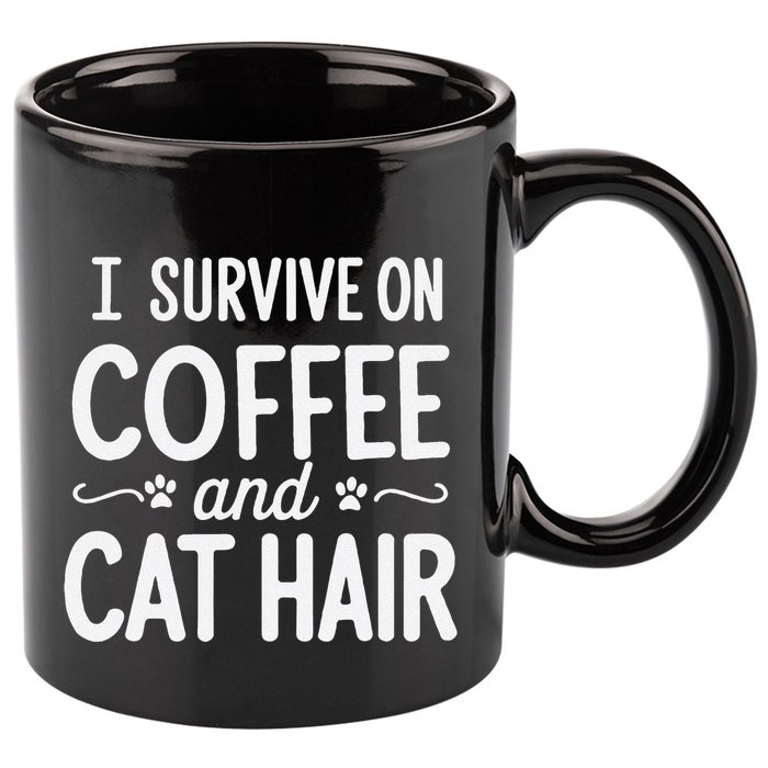 I Survive On Coffee And Cat Hair Vet Humor Design 11oz C Handle Ceramic Mug