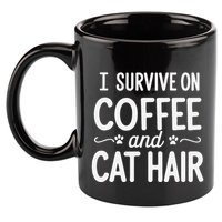 I Survive On Coffee And Cat Hair Vet Humor Design 11oz C Handle Ceramic Mug