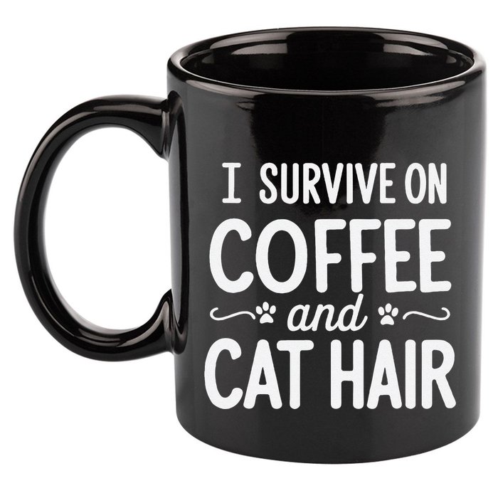 I Survive On Coffee And Cat Hair Vet Humor Design 11oz C Handle Ceramic Mug