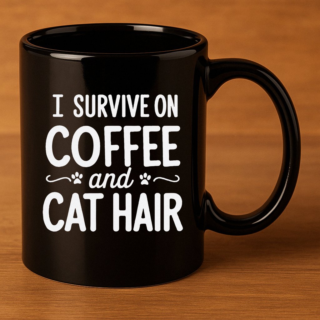 I Survive On Coffee And Cat Hair Vet Humor Design 11oz C Handle Ceramic Mug