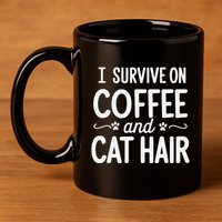I Survive On Coffee And Cat Hair Vet Humor Design 11oz C Handle Ceramic Mug