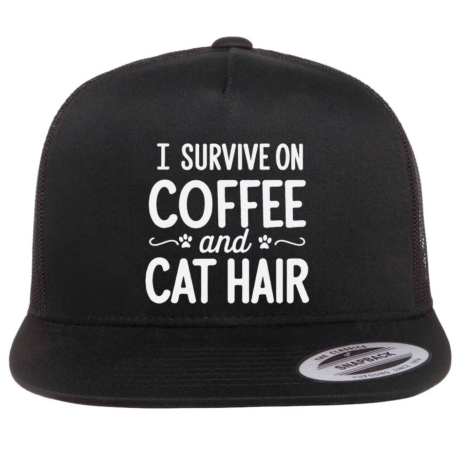I Survive On Coffee And Cat Hair Vet Humor Design Flat Bill Trucker Hat