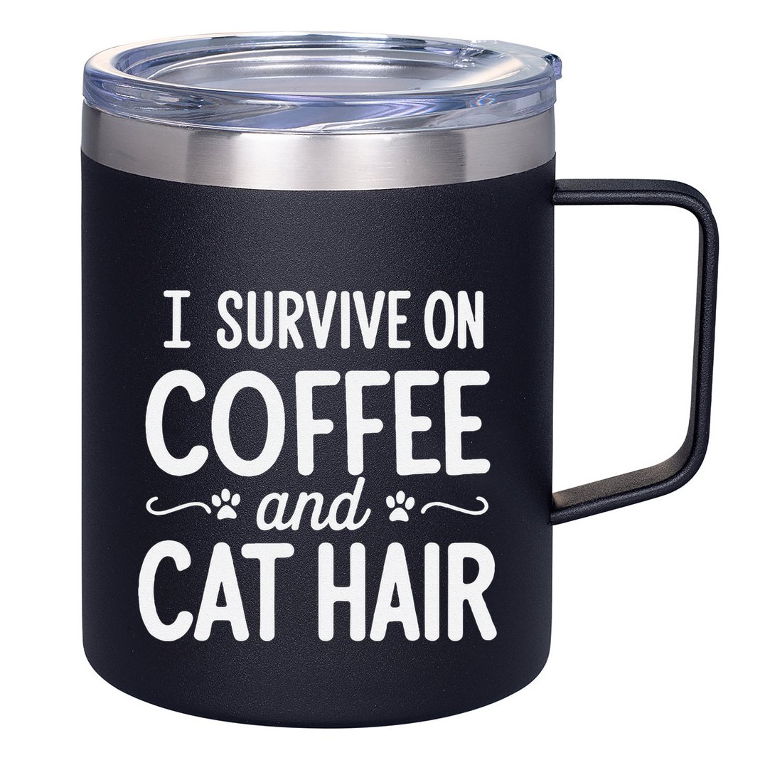 I Survive On Coffee And Cat Hair Vet Humor Design 12oz Stainless Steel Coffee Mug