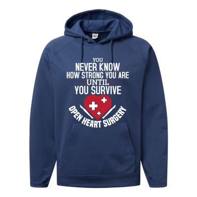 I Survived Open Heart Surgery Funny Gift Recovery Gift Performance Fleece Hoodie