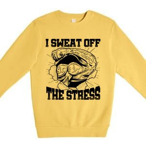 I Sweat Off The Stress Awareness Month Gym Bodybuilder Cool Gift Premium Crewneck Sweatshirt