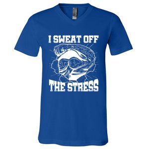 I Sweat Off The Stress Awareness Month Gym Bodybuilder Cool Gift V-Neck T-Shirt