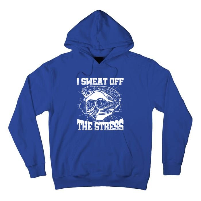 I Sweat Off The Stress Awareness Month Gym Bodybuilder Cool Gift Tall Hoodie