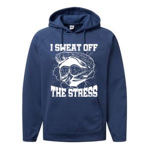 I Sweat Off The Stress Awareness Month Gym Bodybuilder Cool Gift Performance Fleece Hoodie