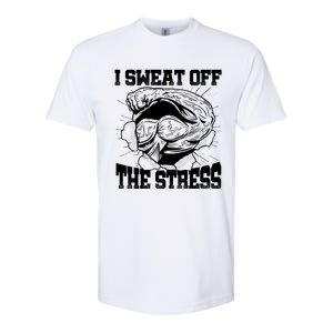 I Sweat Off The Stress Awareness Month Gym Bodybuilder Cool Gift Softstyle CVC T-Shirt