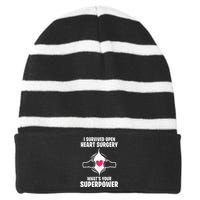 I Survived Open Heart Surgery Bypass Operation Recovery Striped Beanie with Solid Band