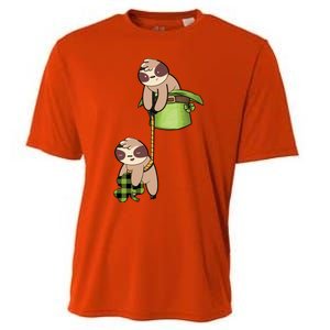 Irish St Patricks Day Fishing Sloth Shamrock Plaid Ireland Gift Cooling Performance Crew T-Shirt