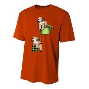 Irish St Patricks Day Fishing Sloth Shamrock Plaid Ireland Gift Performance Sprint T-Shirt