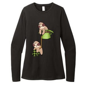 Irish St Patricks Day Fishing Sloth Shamrock Plaid Ireland Gift Womens CVC Long Sleeve Shirt