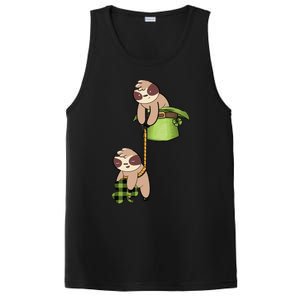 Irish St Patricks Day Fishing Sloth Shamrock Plaid Ireland Gift PosiCharge Competitor Tank