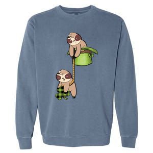 Irish St Patricks Day Fishing Sloth Shamrock Plaid Ireland Gift Garment-Dyed Sweatshirt