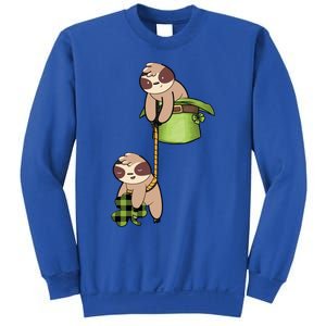 Irish St Patricks Day Fishing Sloth Shamrock Plaid Ireland Gift Sweatshirt