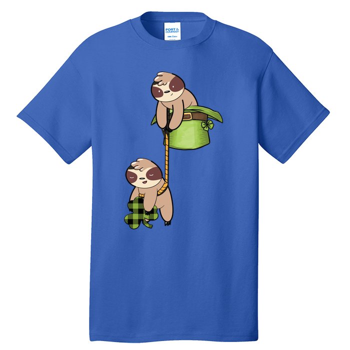 Irish St Patricks Day Fishing Sloth Shamrock Plaid Ireland Gift Tall T-Shirt