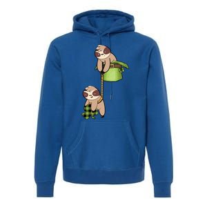 Irish St Patricks Day Fishing Sloth Shamrock Plaid Ireland Gift Premium Hoodie