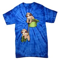 Irish St Patricks Day Fishing Sloth Shamrock Plaid Ireland Gift Tie-Dye T-Shirt