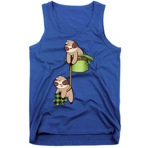 Irish St Patricks Day Fishing Sloth Shamrock Plaid Ireland Gift Tank Top