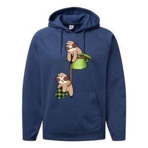 Irish St Patricks Day Fishing Sloth Shamrock Plaid Ireland Gift Performance Fleece Hoodie