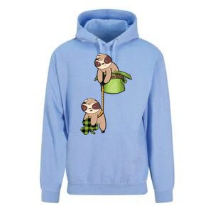 Irish St Patricks Day Fishing Sloth Shamrock Plaid Ireland Gift Unisex Surf Hoodie