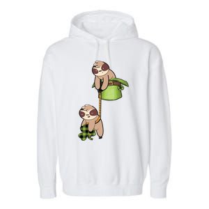 Irish St Patricks Day Fishing Sloth Shamrock Plaid Ireland Gift Garment-Dyed Fleece Hoodie