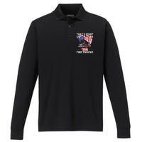 I Still Play With Fire Trucks American Flag Firefighter Performance Long Sleeve Polo