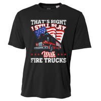 I Still Play With Fire Trucks American Flag Firefighter Cooling Performance Crew T-Shirt