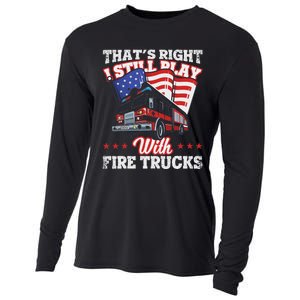 I Still Play With Fire Trucks American Flag Firefighter Cooling Performance Long Sleeve Crew