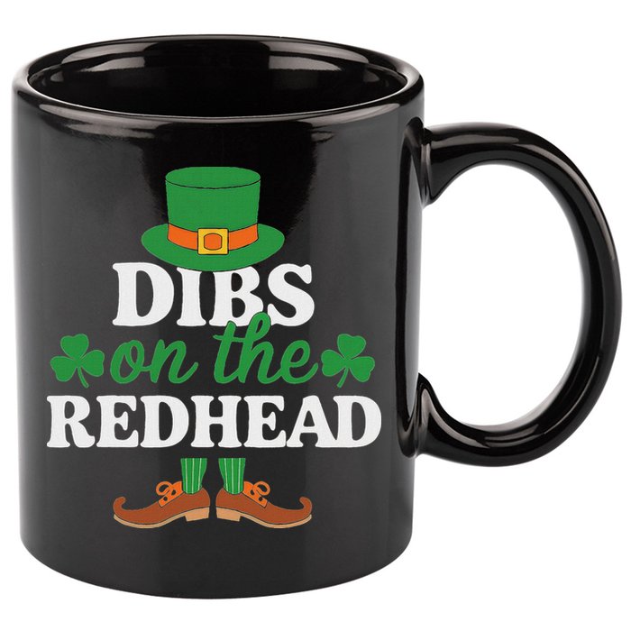 Irish St Patricks Day Shamrock Dibs On The Redhead 11oz C Handle Ceramic Mug