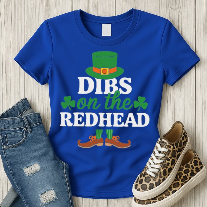Irish St Patricks Day Shamrock Dibs On The Redhead Womens T-Shirt