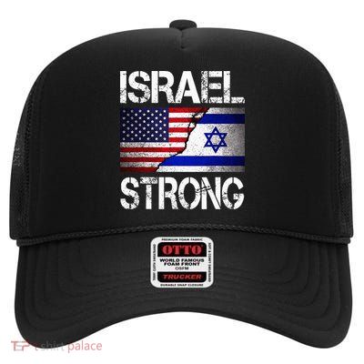 Israel Strong Pray For Israel US Israel Flag High Crown Mesh Back Trucker Hat