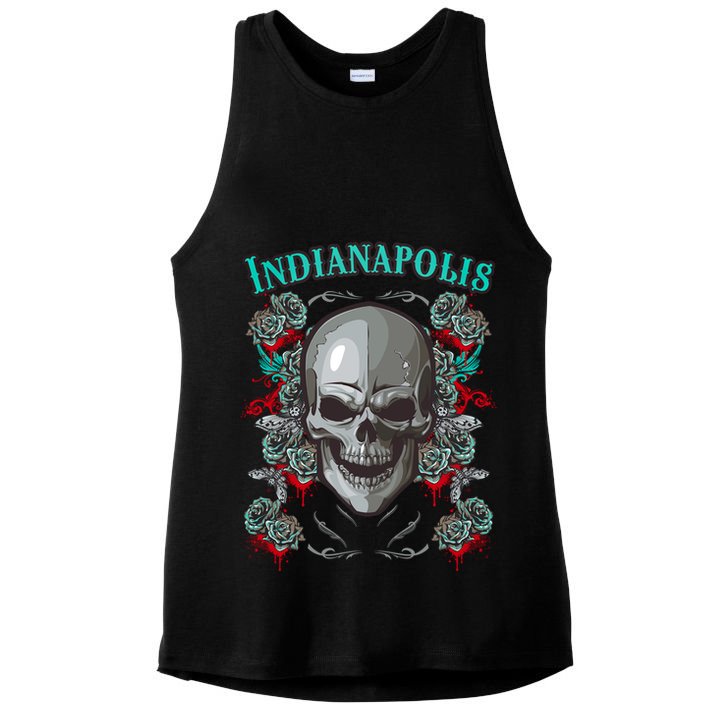 Indianapolis Skull Pirate Skeleton For Bikers Gift Ladies PosiCharge Tri-Blend Wicking Tank