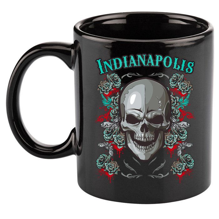 Indianapolis Skull Pirate Skeleton For Bikers Gift 11oz C Handle Ceramic Mug