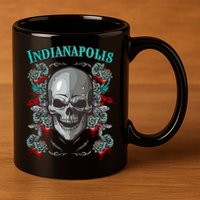 Indianapolis Skull Pirate Skeleton For Bikers Gift 11oz C Handle Ceramic Mug