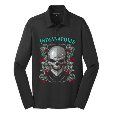 Indianapolis Skull Pirate Skeleton For Bikers Gift Silk Touch Performance Long Sleeve Polo