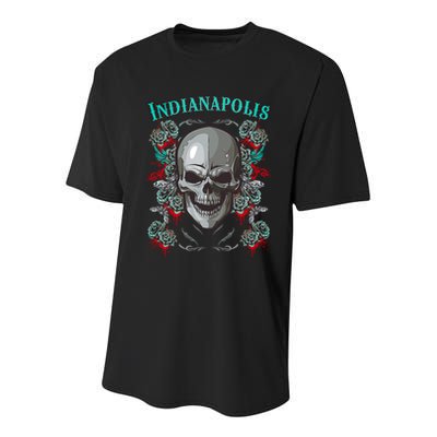 Indianapolis Skull Pirate Skeleton For Bikers Gift Youth Performance Sprint T-Shirt