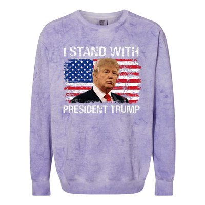 I Stand President Trump American Flag Trump 2024 Men Women Colorblast Crewneck Sweatshirt