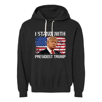 I Stand President Trump American Flag Trump 2024 Men Women Garment-Dyed Fleece Hoodie