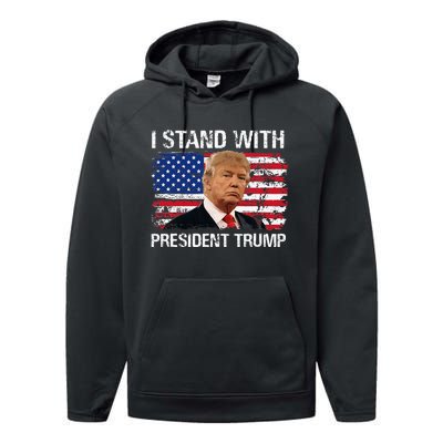 I Stand President Trump American Flag Trump 2024 Men Women Performance Fleece Hoodie