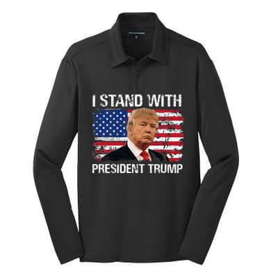 I Stand President Trump American Flag Trump 2024 Men Women Silk Touch Performance Long Sleeve Polo