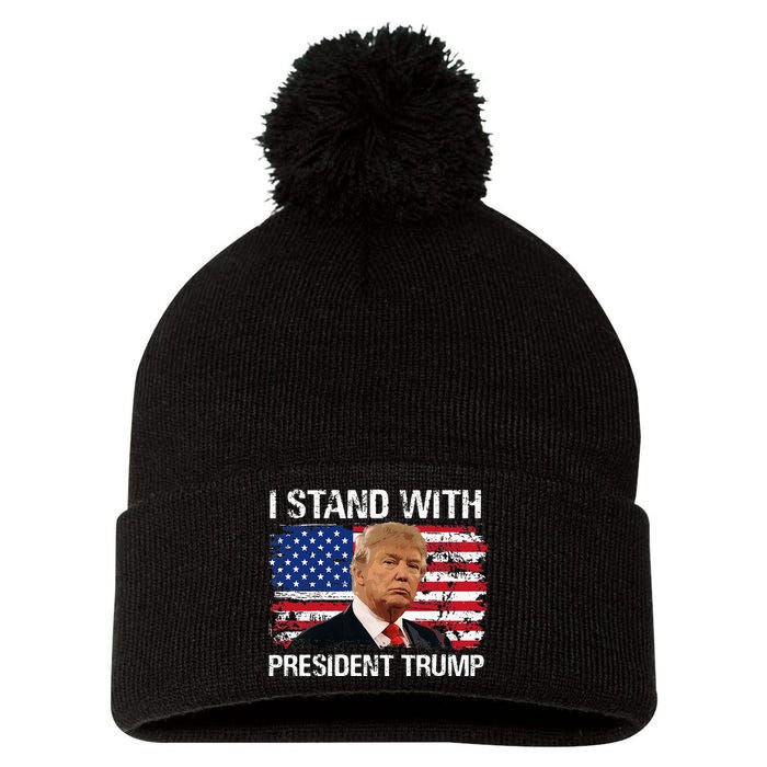 I Stand President Trump American Flag Trump 2024 Men Women Pom Pom 12in Knit Beanie